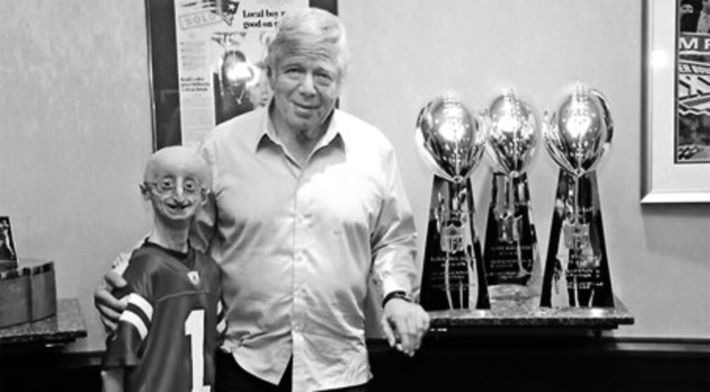 Progeria sufferer Sam Berns with New England Patriots owner Robert Kraft.